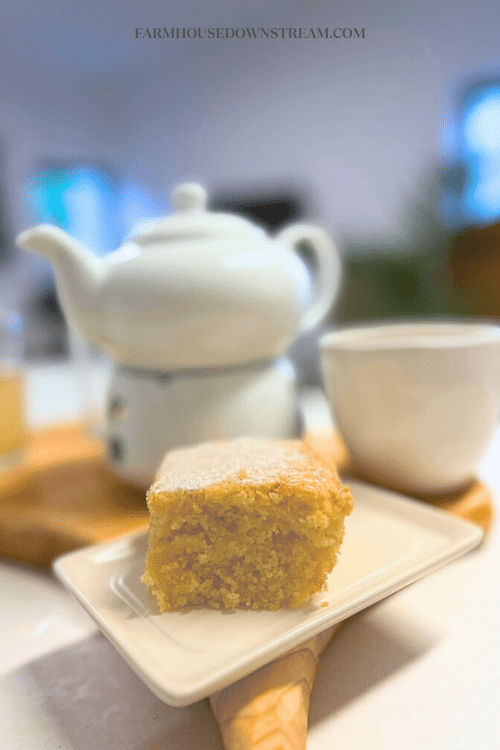 serve the cake with honey lemon tea and some tea herbs to make the perfect complement